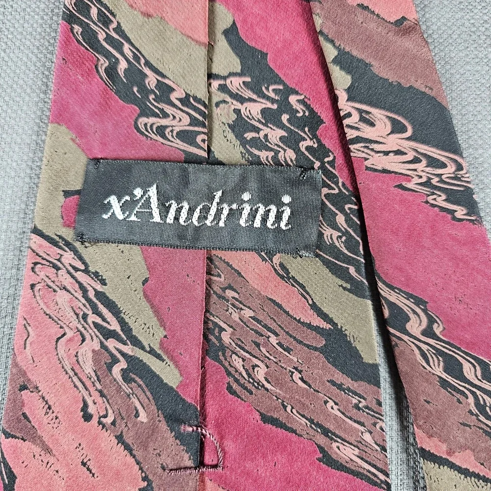 xAndrini Vintage Handmade Silk Tie Abstract Brushstroke Pink‎ Grey Italy USA